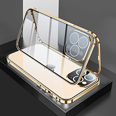 Luxury Aluminum Metal Frame Mirror Cover Case 360 Degrees M02 for Apple iPhone 13 Pro Gold