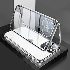 Luxury Aluminum Metal Frame Mirror Cover Case 360 Degrees M02 for Apple iPhone 13 Pro Max Silver