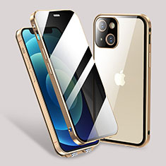 Luxury Aluminum Metal Frame Mirror Cover Case 360 Degrees M02 for Apple iPhone 14 Plus Gold