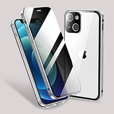 Luxury Aluminum Metal Frame Mirror Cover Case 360 Degrees M02 for Apple iPhone 14 Plus Silver