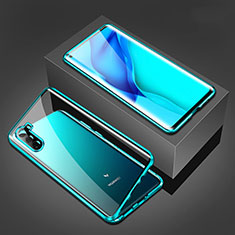 Luxury Aluminum Metal Frame Mirror Cover Case 360 Degrees M02 for Huawei Mate 40 Lite 5G Cyan