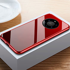Luxury Aluminum Metal Frame Mirror Cover Case 360 Degrees M02 for Huawei Mate 40 Pro+ Plus Red and Black