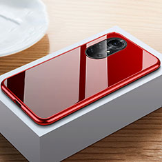Luxury Aluminum Metal Frame Mirror Cover Case 360 Degrees M02 for Huawei Nova 8 Pro 5G Red and Black