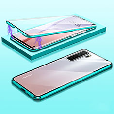 Luxury Aluminum Metal Frame Mirror Cover Case 360 Degrees M02 for Huawei P40 Lite 5G Cyan