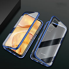 Luxury Aluminum Metal Frame Mirror Cover Case 360 Degrees M02 for Huawei P40 Lite Blue