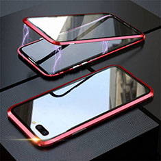 Luxury Aluminum Metal Frame Mirror Cover Case 360 Degrees M02 for Oppo A12e Red
