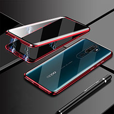 Luxury Aluminum Metal Frame Mirror Cover Case 360 Degrees M02 for Oppo A5 (2020) Red