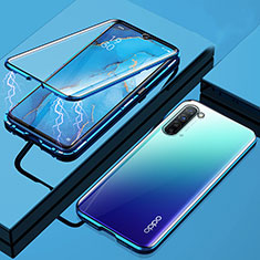 Luxury Aluminum Metal Frame Mirror Cover Case 360 Degrees M02 for Oppo Find X2 Lite Blue