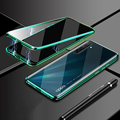 Luxury Aluminum Metal Frame Mirror Cover Case 360 Degrees M02 for Oppo K5 Green
