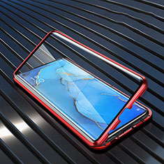 Luxury Aluminum Metal Frame Mirror Cover Case 360 Degrees M02 for Oppo Reno3 Pro Red