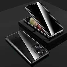 Luxury Aluminum Metal Frame Mirror Cover Case 360 Degrees M02 for Samsung Galaxy S21 Ultra 5G Black