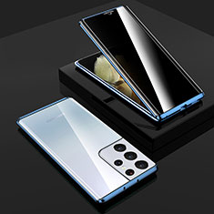 Luxury Aluminum Metal Frame Mirror Cover Case 360 Degrees M02 for Samsung Galaxy S22 Ultra 5G Blue