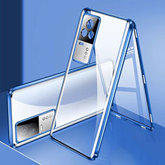 Luxury Aluminum Metal Frame Mirror Cover Case 360 Degrees M02 for Vivo iQOO 8 5G Blue