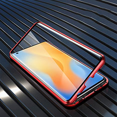 Luxury Aluminum Metal Frame Mirror Cover Case 360 Degrees M02 for Vivo X50 Pro 5G Red