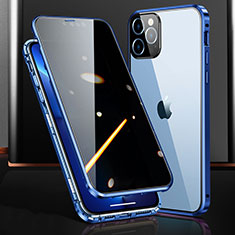 Luxury Aluminum Metal Frame Mirror Cover Case 360 Degrees M03 for Apple iPhone 13 Pro Blue