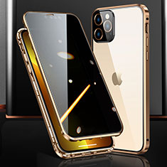 Luxury Aluminum Metal Frame Mirror Cover Case 360 Degrees M03 for Apple iPhone 13 Pro Max Gold