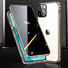 Luxury Aluminum Metal Frame Mirror Cover Case 360 Degrees M03 for Apple iPhone 14 Gold