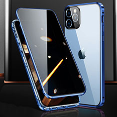 Luxury Aluminum Metal Frame Mirror Cover Case 360 Degrees M03 for Apple iPhone 14 Pro Blue