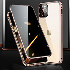 Luxury Aluminum Metal Frame Mirror Cover Case 360 Degrees M03 for Apple iPhone 14 Pro Max Rose Gold