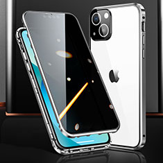 Luxury Aluminum Metal Frame Mirror Cover Case 360 Degrees M03 for Apple iPhone 14 Silver