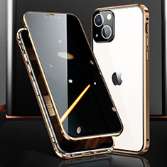 Luxury Aluminum Metal Frame Mirror Cover Case 360 Degrees M03 for Apple iPhone 15 Plus Gold