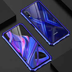 Luxury Aluminum Metal Frame Mirror Cover Case 360 Degrees M03 for Huawei Honor 9X Blue