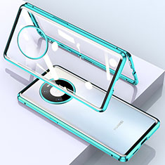 Luxury Aluminum Metal Frame Mirror Cover Case 360 Degrees M03 for Huawei Mate 40 Pro Cyan
