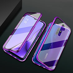 Luxury Aluminum Metal Frame Mirror Cover Case 360 Degrees M03 for Oppo A11 Purple