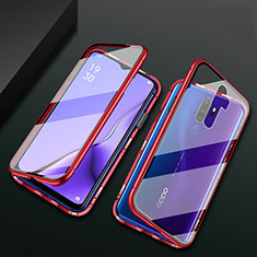 Luxury Aluminum Metal Frame Mirror Cover Case 360 Degrees M03 for Oppo A11 Red