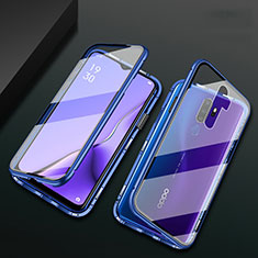 Luxury Aluminum Metal Frame Mirror Cover Case 360 Degrees M03 for Oppo A5 (2020) Blue