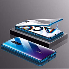Luxury Aluminum Metal Frame Mirror Cover Case 360 Degrees M03 for Oppo Reno Ace Blue
