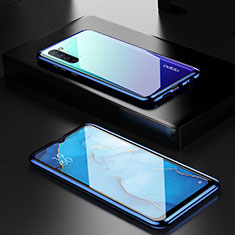 Luxury Aluminum Metal Frame Mirror Cover Case 360 Degrees M03 for Oppo Reno3 Blue