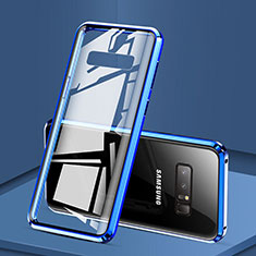 Luxury Aluminum Metal Frame Mirror Cover Case 360 Degrees M03 for Samsung Galaxy Note 8 Blue