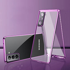 Luxury Aluminum Metal Frame Mirror Cover Case 360 Degrees M03 for Samsung Galaxy S21 5G Purple