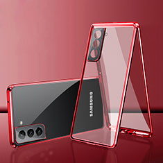 Luxury Aluminum Metal Frame Mirror Cover Case 360 Degrees M03 for Samsung Galaxy S21 5G Red