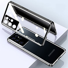 Luxury Aluminum Metal Frame Mirror Cover Case 360 Degrees M03 for Samsung Galaxy S21 Ultra 5G Black