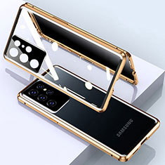Luxury Aluminum Metal Frame Mirror Cover Case 360 Degrees M03 for Samsung Galaxy S21 Ultra 5G Gold