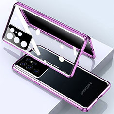 Luxury Aluminum Metal Frame Mirror Cover Case 360 Degrees M03 for Samsung Galaxy S21 Ultra 5G Purple