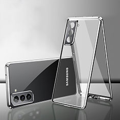 Luxury Aluminum Metal Frame Mirror Cover Case 360 Degrees M03 for Samsung Galaxy S22 5G Silver