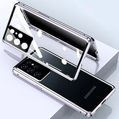 Luxury Aluminum Metal Frame Mirror Cover Case 360 Degrees M03 for Samsung Galaxy S22 Ultra 5G Silver