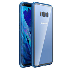 Luxury Aluminum Metal Frame Mirror Cover Case 360 Degrees M03 for Samsung Galaxy S8 Plus Blue