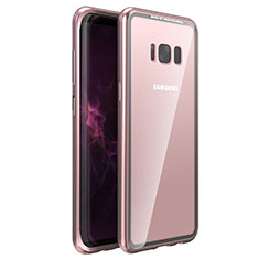Luxury Aluminum Metal Frame Mirror Cover Case 360 Degrees M03 for Samsung Galaxy S8 Plus Rose Gold
