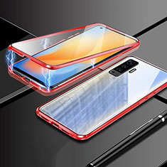 Luxury Aluminum Metal Frame Mirror Cover Case 360 Degrees M03 for Vivo X50 5G Red