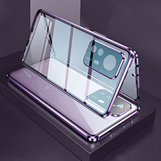 Luxury Aluminum Metal Frame Mirror Cover Case 360 Degrees M03 for Xiaomi Mi 12 5G Purple