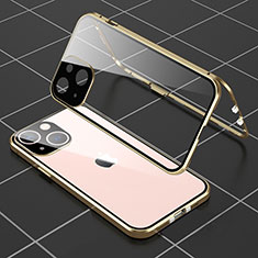 Luxury Aluminum Metal Frame Mirror Cover Case 360 Degrees M04 for Apple iPhone 13 Gold