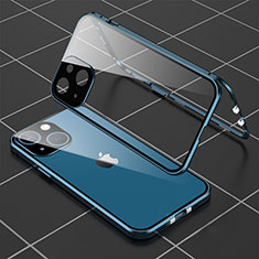 Luxury Aluminum Metal Frame Mirror Cover Case 360 Degrees M04 for Apple iPhone 13 Mini Blue