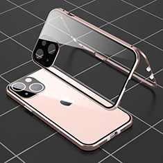 Luxury Aluminum Metal Frame Mirror Cover Case 360 Degrees M04 for Apple iPhone 13 Rose Gold