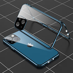 Luxury Aluminum Metal Frame Mirror Cover Case 360 Degrees M04 for Apple iPhone 14 Blue