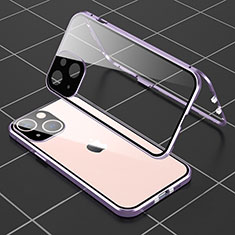 Luxury Aluminum Metal Frame Mirror Cover Case 360 Degrees M04 for Apple iPhone 14 Purple