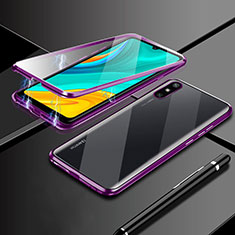 Luxury Aluminum Metal Frame Mirror Cover Case 360 Degrees M04 for Huawei Enjoy 10e Purple